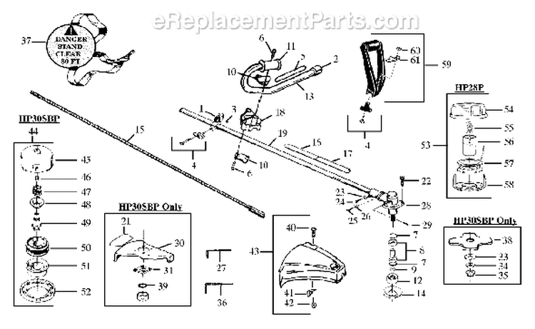 Page C Diagram and Parts List for HP30SBP  Weed Eater Trimmer